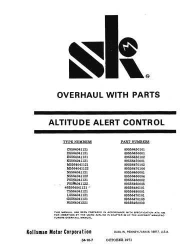 Kollsman Instruments Altitude Alert Device Computer Overhaul Manual With  Parts 1971 (34-10-6)