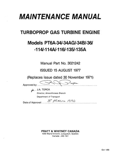Pratt & Whitney Aircraft PT6A Series Models Maintenance Manual (part